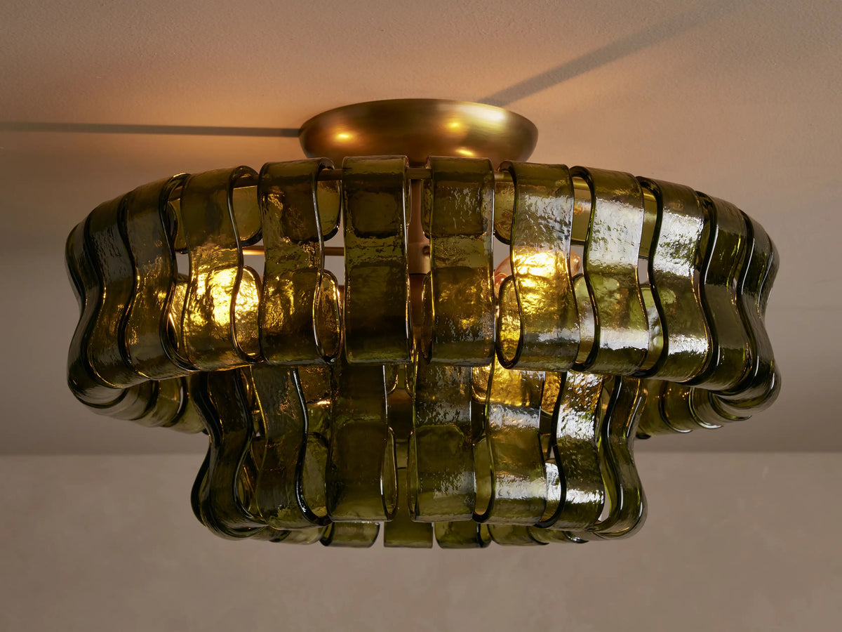 Plafondlamp Glas Textuur Ø46cm Messing Brons 3 Lichtpunten Woonkamer Slaapkamer Eetkamer Modern Design Verlichting | Sansoti