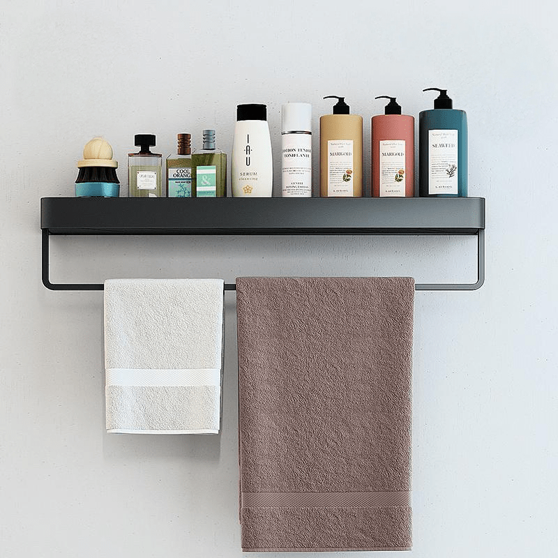 Wandplankje Doucherek met Zelfklevende Montage zonder Boren Roestvrij Staal ABS 30-50 cm Zwart Wit met of zonder Handdoekhaak | Sansoti