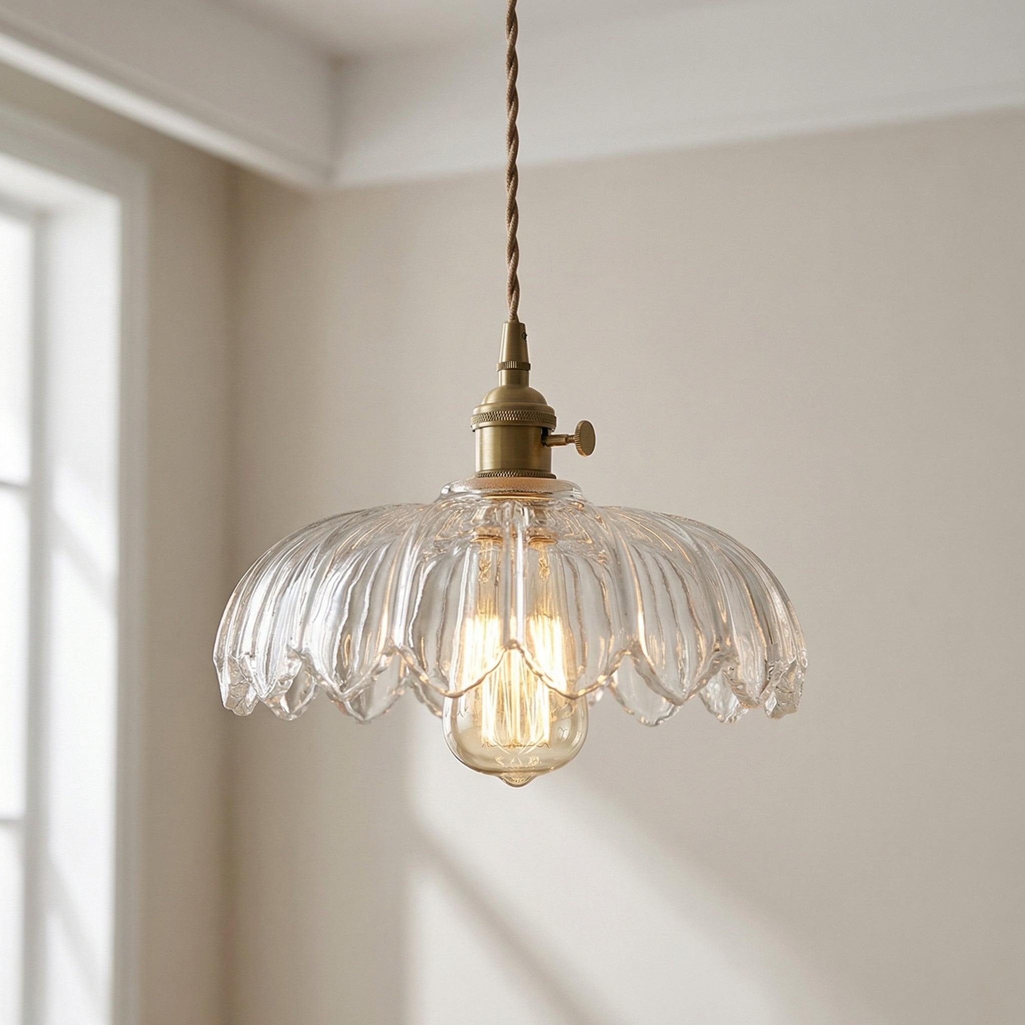 Szklana lampa wisząca Kwiat, oprawa E27, regulowana, bursztynowa, zielona, biała, do jadalni i baru, vintage, designerskie oświetlenie sufitowe | Sansoti