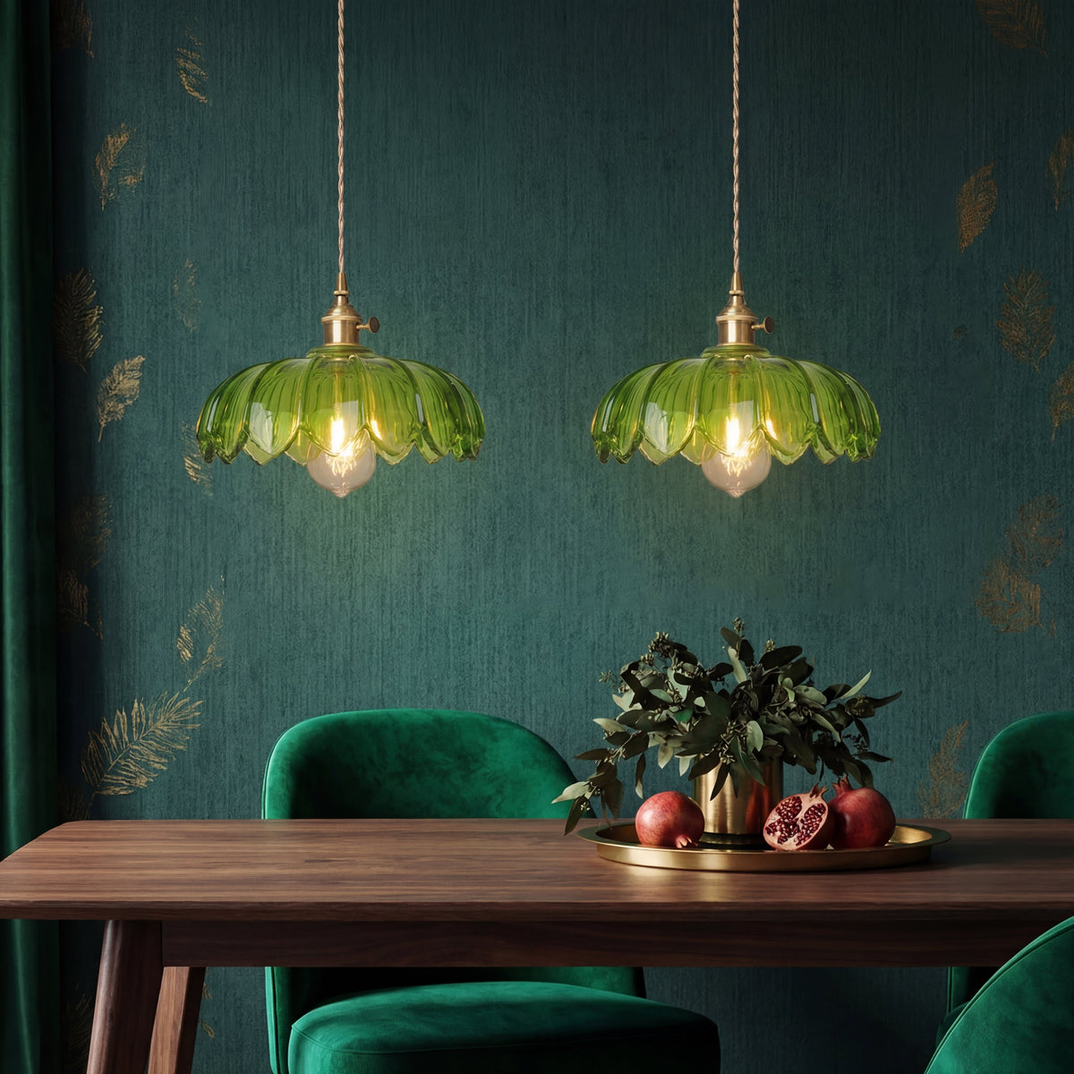 Szklana lampa wisząca Kwiat, oprawa E27, regulowana, bursztynowa, zielona, biała, do jadalni i baru, vintage, designerskie oświetlenie sufitowe | Sansoti