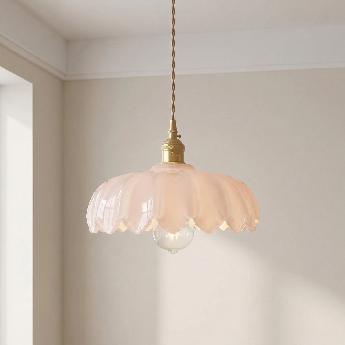 Szklana lampa wisząca Kwiat, oprawa E27, regulowana, bursztynowa, zielona, biała, do jadalni i baru, vintage, designerskie oświetlenie sufitowe | Sansoti