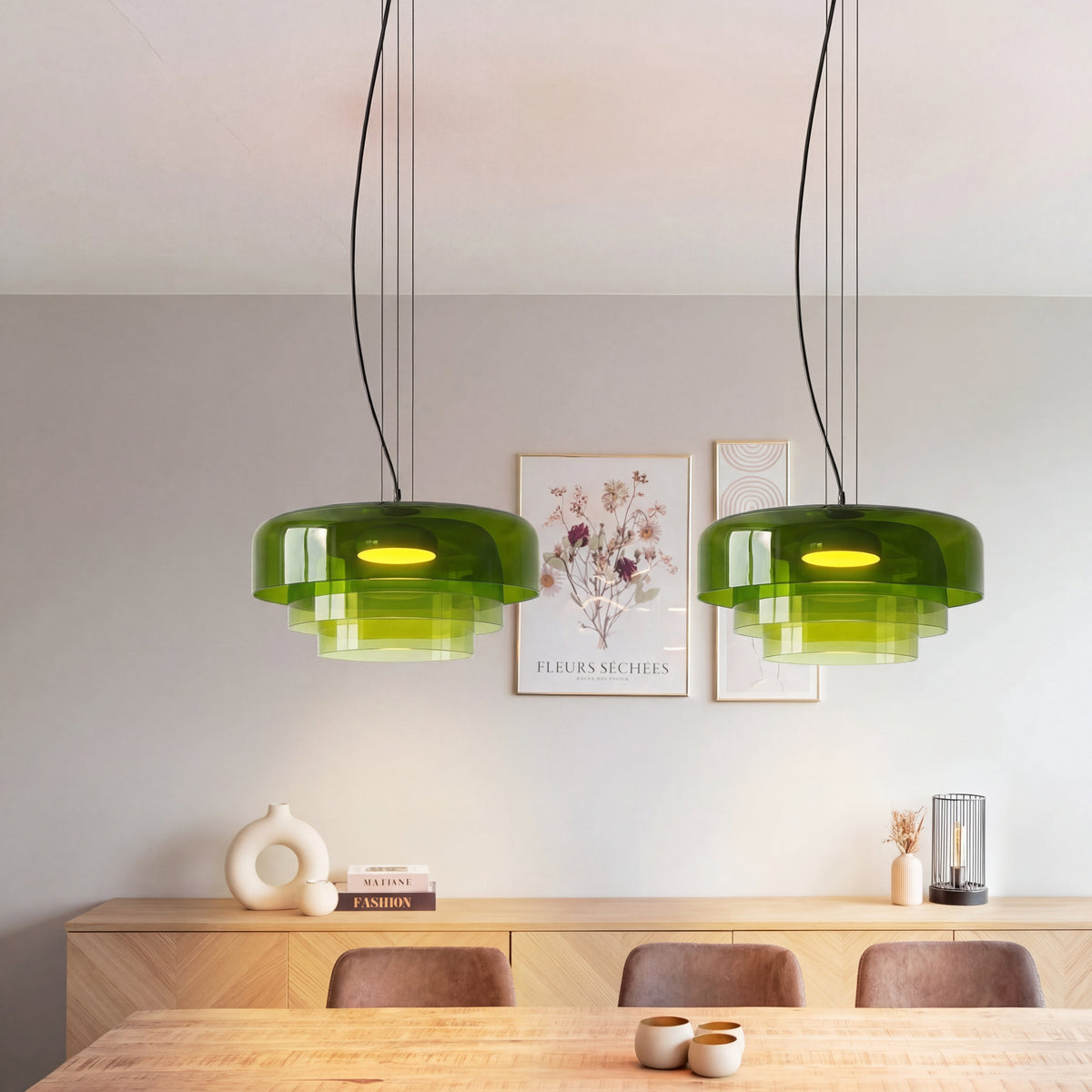 Suspension en verre soufflé à la main, design organique Ø42cm, lumière blanc chaud, salle à manger, îlot de cuisine, fabrication artisanale | Sansoti