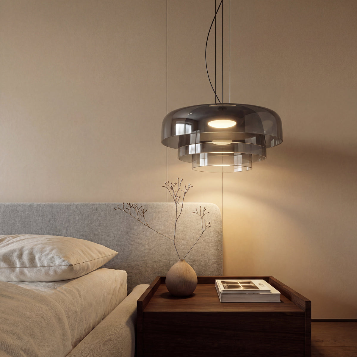 Suspension en verre soufflé à la main, design organique Ø42cm, lumière blanc chaud, salle à manger, îlot de cuisine, fabrication artisanale | Sansoti