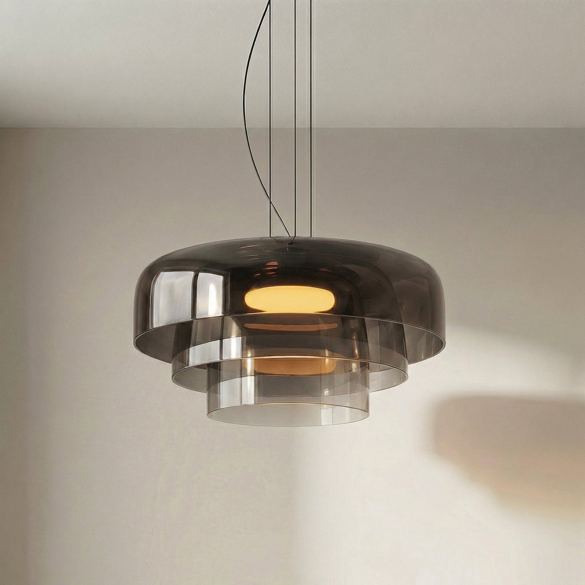 Suspension en verre soufflé à la main, design organique Ø42cm, lumière blanc chaud, salle à manger, îlot de cuisine, fabrication artisanale | Sansoti