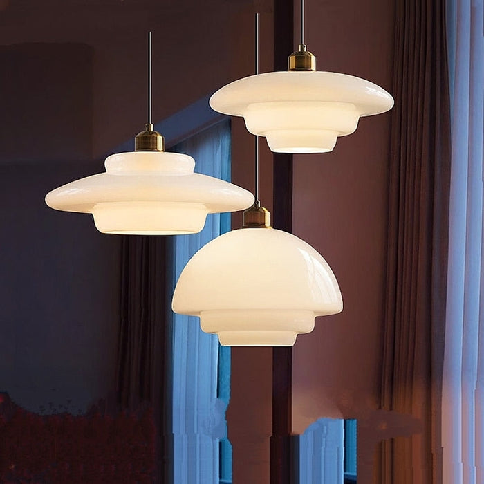 Hängeleuchte Geschichtetes Milchglas Messing Art Deco Esstisch Wohnzimmer Vintage Stil | Restfield