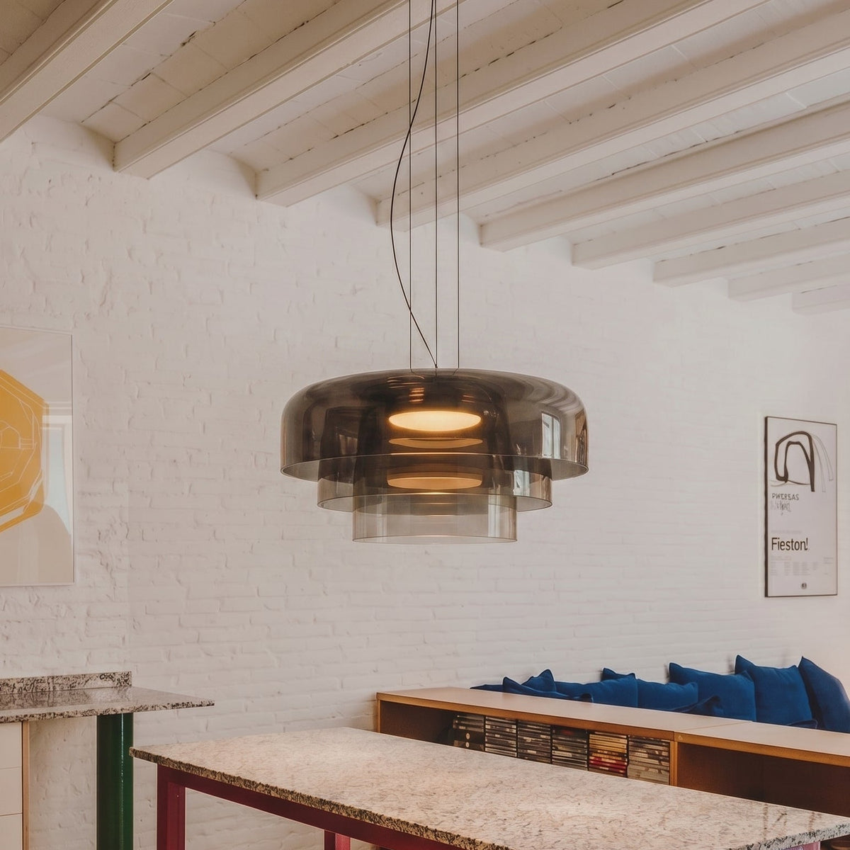 Suspension en verre soufflé à la main, design organique Ø42cm, lumière blanc chaud, salle à manger, îlot de cuisine, fabrication artisanale | Sansoti