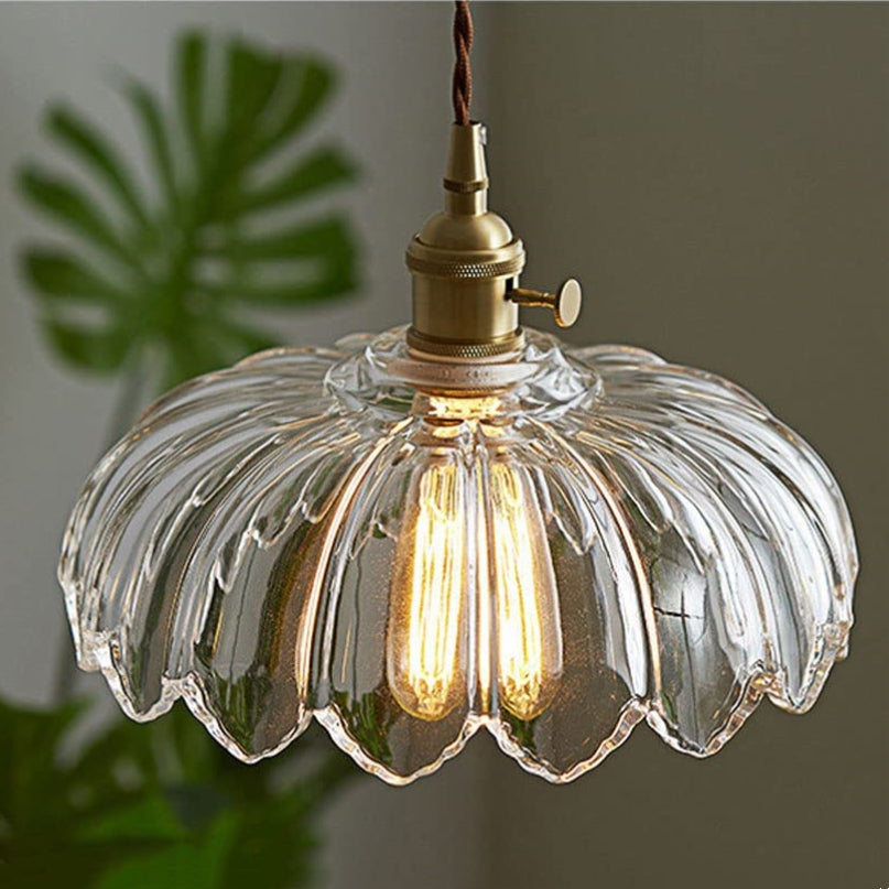 Hanglamp Glas Vintage Bloem Groen Koper 25cm Pendellamp Retro Woonkamer Eetkamer Romantisch | Sansoti