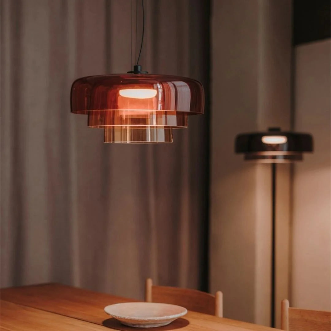 Hängelampe Glas Nordisches Design Geschichtet 1 2 3 Stufen Orange Grün Grau Esszimmer Küche Wohnzimmer Pendelleuchte Warmes Licht LED Einstellbar