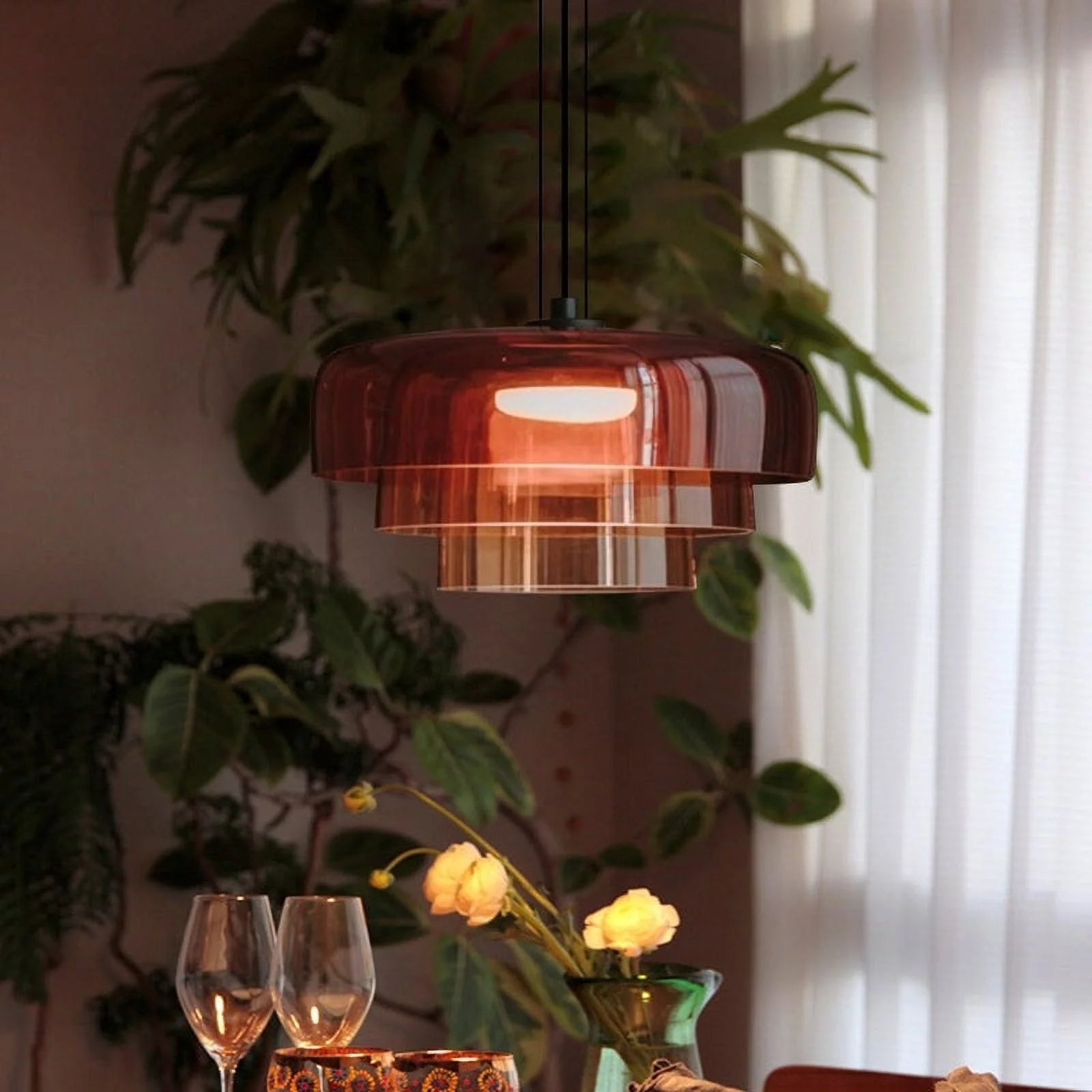 Hängelampe Glas Nordisches Design Geschichtet 1 2 3 Stufen Orange Grün Grau Esszimmer Küche Wohnzimmer Pendelleuchte Warmes Licht LED Einstellbar