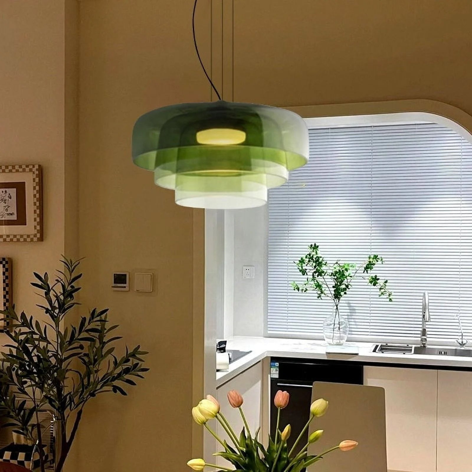 Hängelampe Glas Nordisches Design Geschichtet 1 2 3 Stufen Orange Grün Grau Esszimmer Küche Wohnzimmer Pendelleuchte Warmes Licht LED Einstellbar