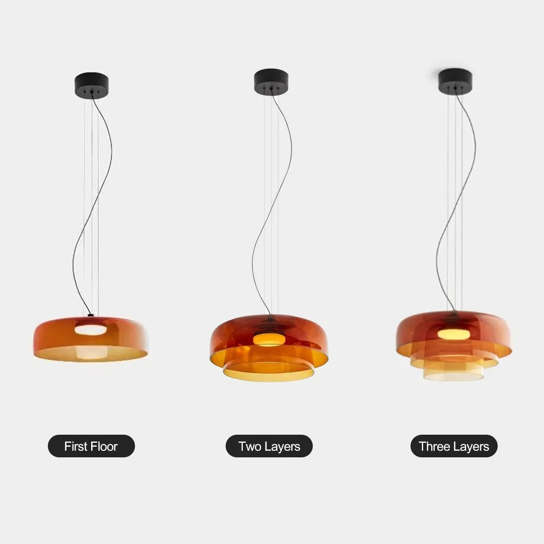 Hängelampe Glas Nordisches Design Geschichtet 1 2 3 Stufen Orange Grün Grau Esszimmer Küche Wohnzimmer Pendelleuchte Warmes Licht LED Einstellbar