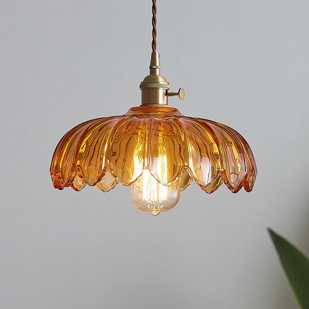 Hanglamp Glas Vintage Bloem Groen Koper 25cm Pendellamp Retro Woonkamer Eetkamer Romantisch | Sansoti