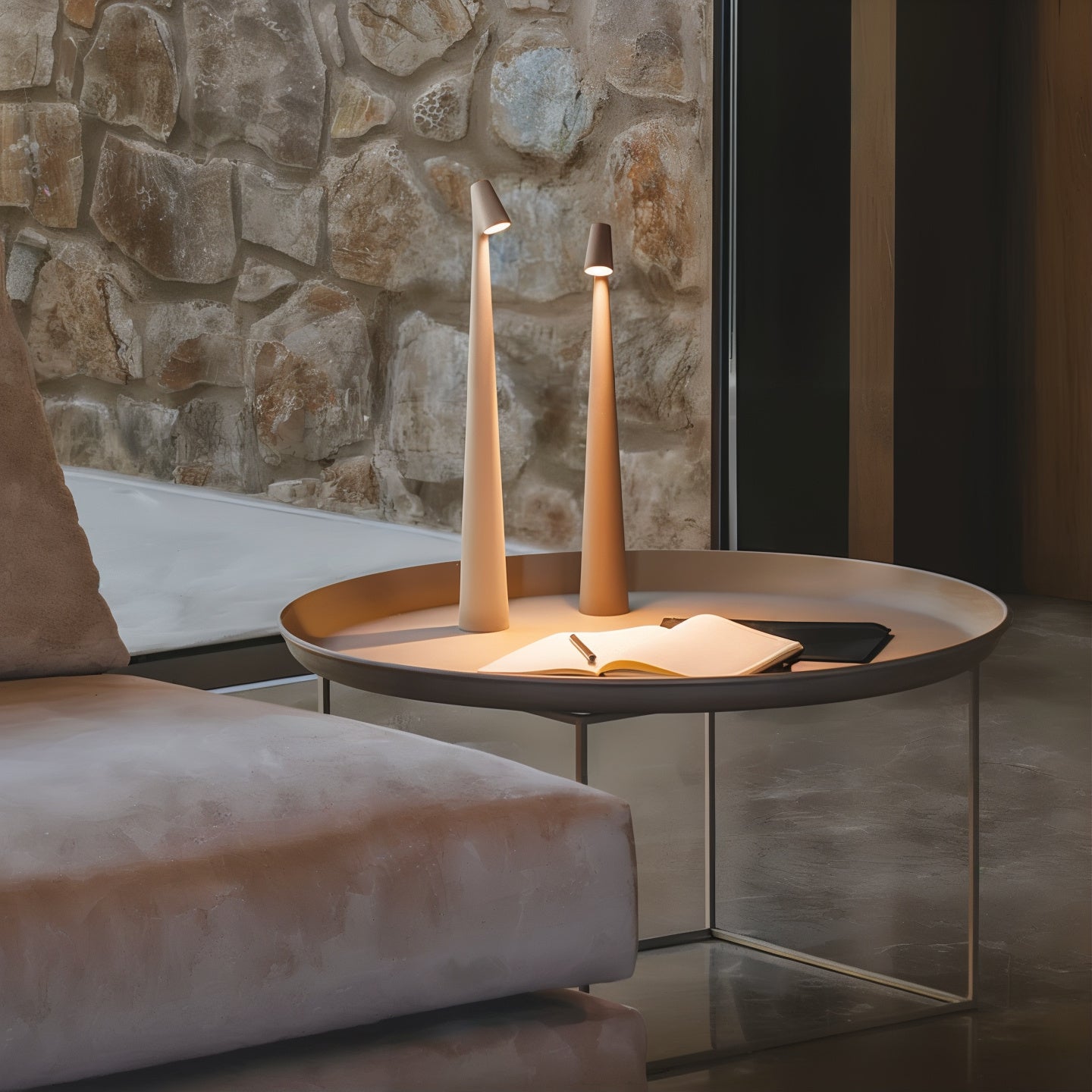 Rechargeable Table Lamp with Dimmable Warm Light and Touch Control | Aluminum Designer Lamp for Indoor and Outdoor | 20 Hours Usage Time | Sansoti