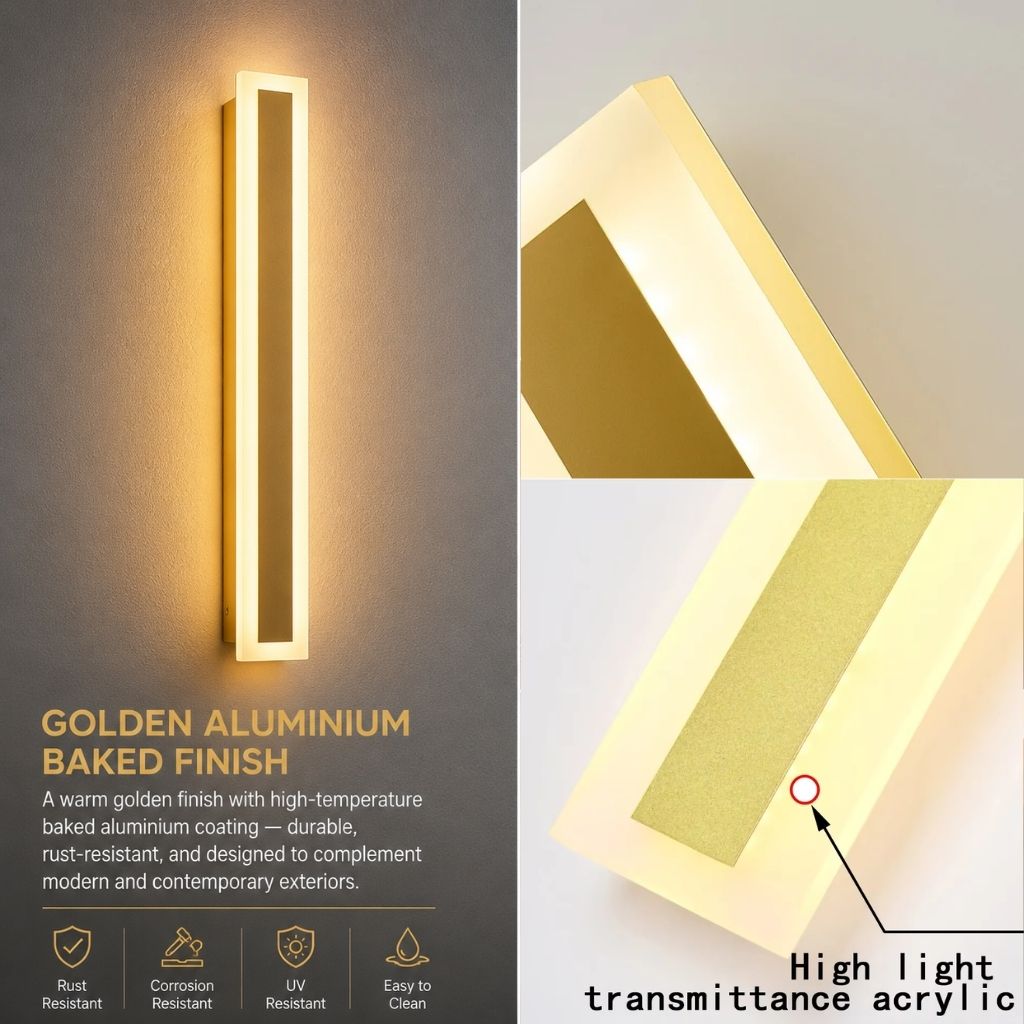 LED-Außenwandlampe Gold IP65 Wasserdicht Dimmbar 30–120 cm Lineares Design Moderne Fassadenbeleuchtung Gartenbeleuchtung Terrasse | Sansoti