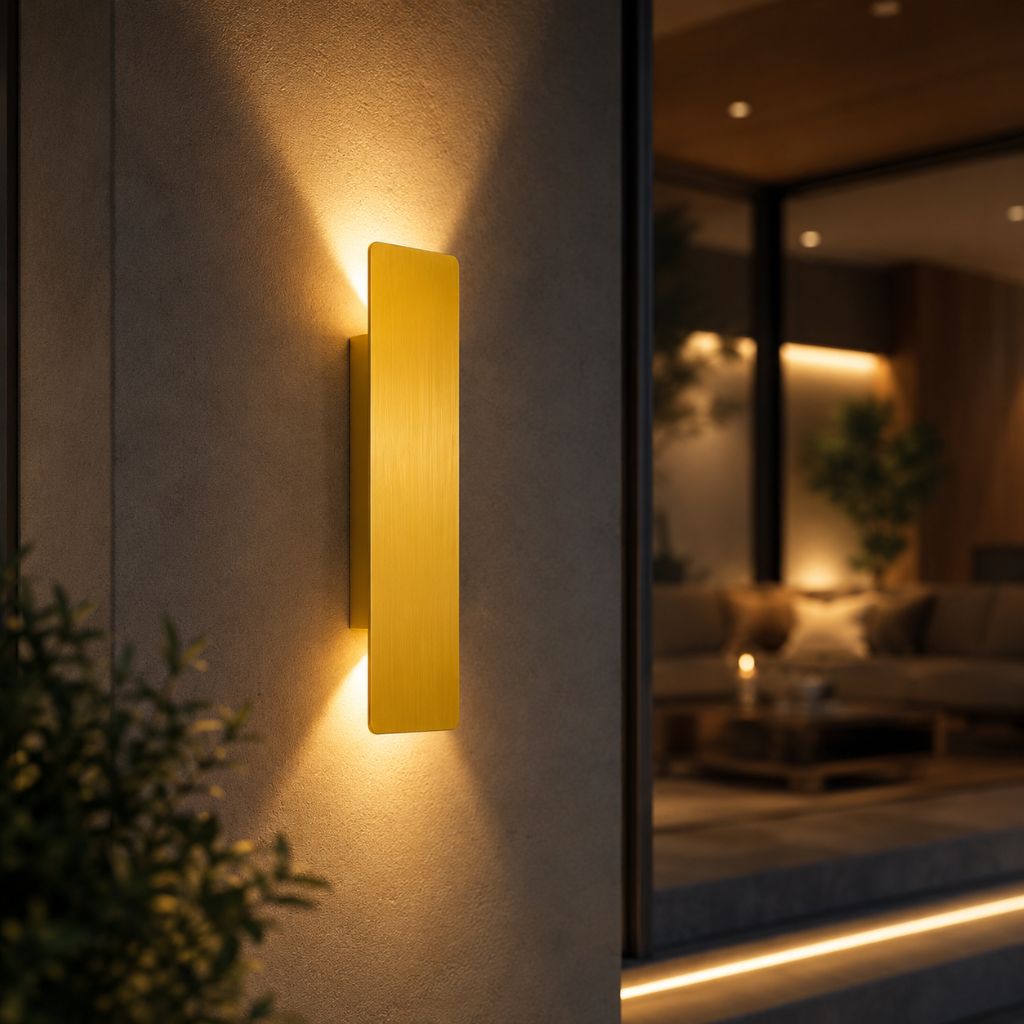 Aluminium-Wandleuchte in Goldoptik, IP65 wasserdichte LED-Außenbeleuchtung für Garten, Balkon und Terrasse, 6 W, 18 W, 24 W | Sansoti