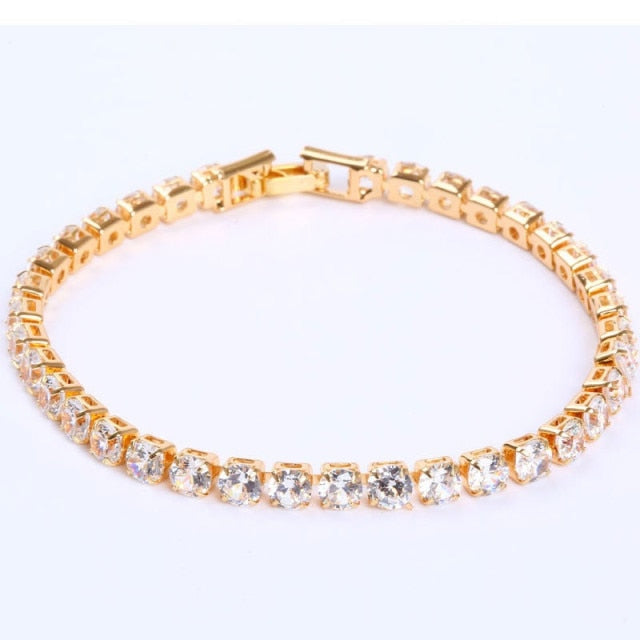 Elegante Schakelarmband met Zirkonia Stenen | Luxe Tennisarmband voor Dames en Heren | Geometrisch Design Polssieraad met Glanzende Kristallen | Verstelbare Feestelijke Armband Zilver Goud | Sansoti