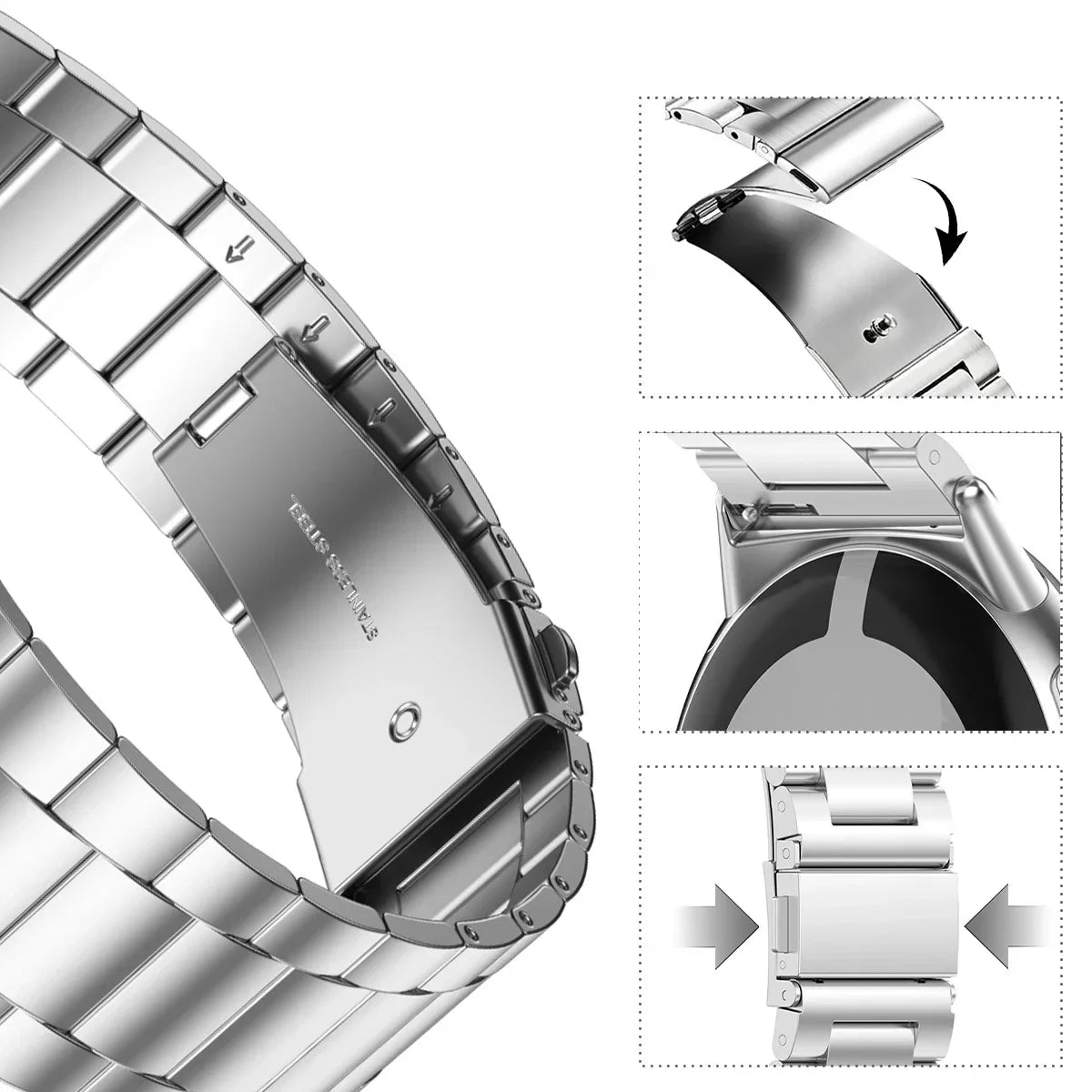 Smartwatch-Armband aus Edelstahl mit verstellbaren Gliedern für 41-mm- und 45-mm-Uhren, eleganter Stil | Sansoti