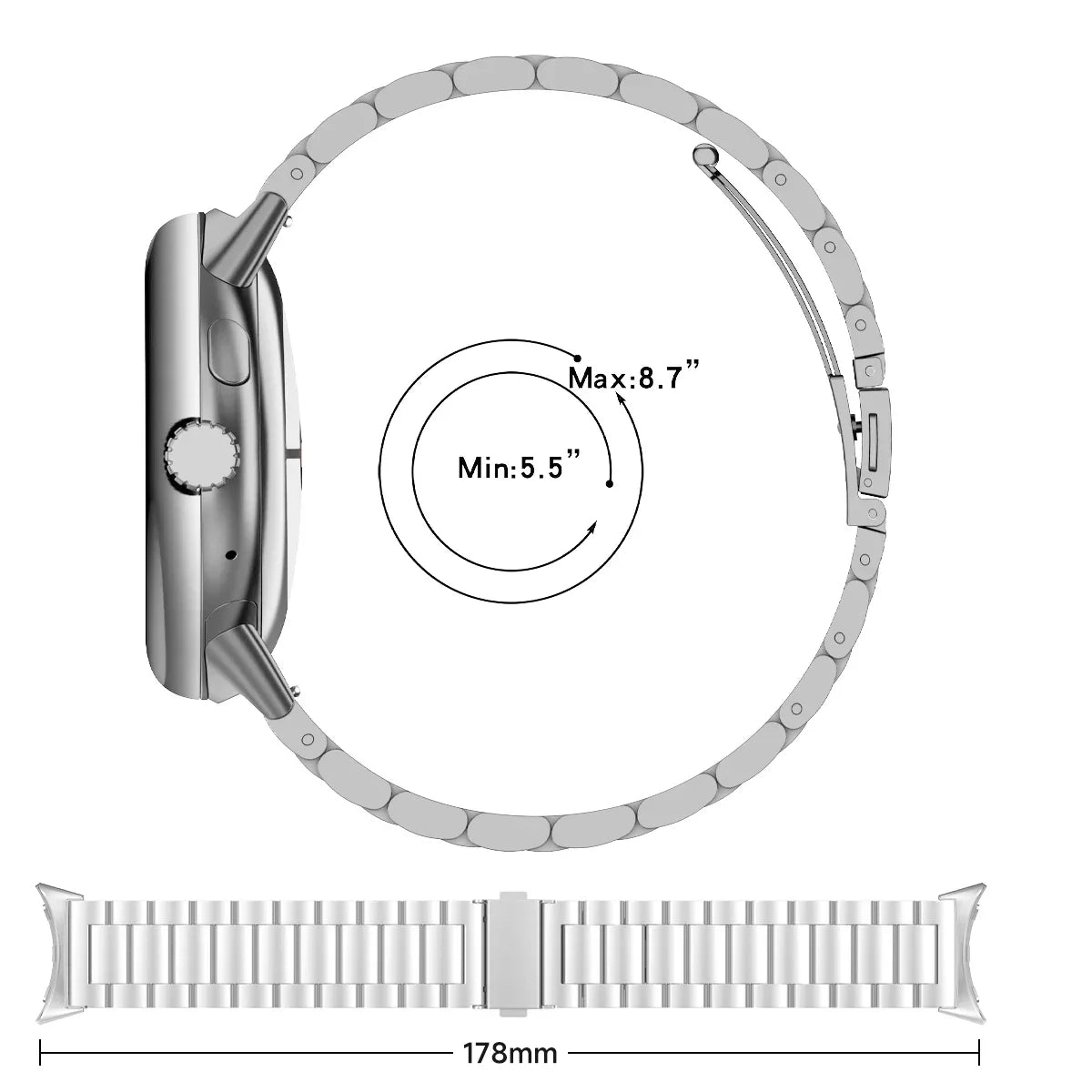 Smartwatch-Armband aus Edelstahl mit verstellbaren Gliedern für 41-mm- und 45-mm-Uhren, eleganter Stil | Sansoti