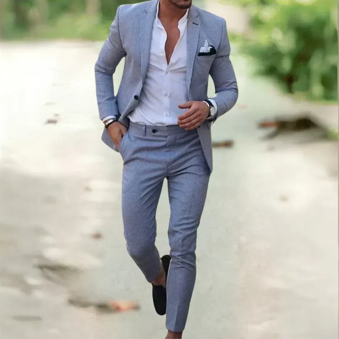 Two-Piece Linen Men's Suit Slim Fit Summer Wedding Business Comfortable Breathable 70% Linen 30% Cotton | Sansoti