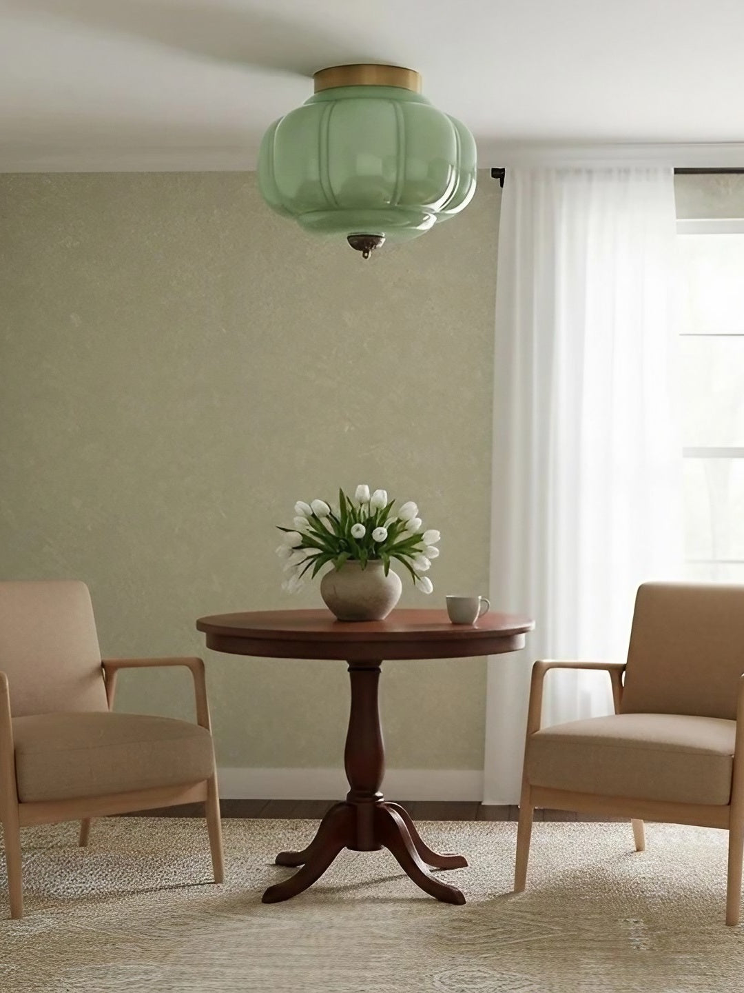 Retro Plafondlamp met Melkglazen Kap – Verfijnde Semi-Flush Mount Verlichting voor Moderne Interieurs | Sansoti