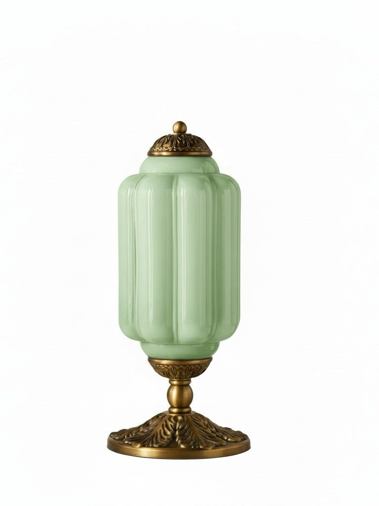 Vintage Glazen Tafellamp met Messing of Zwarte Afwerking | Sansoti