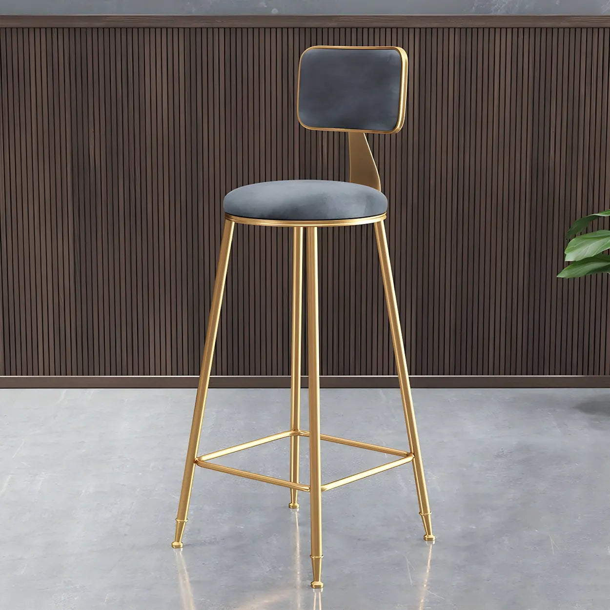 Tabouret de Bar en Velours Luxe avec Dossier et Piètement Métallique Doré – Chaise de Bar Glamour Moderne pour Îlot de Cuisine et Bar à Domicile | Restfield