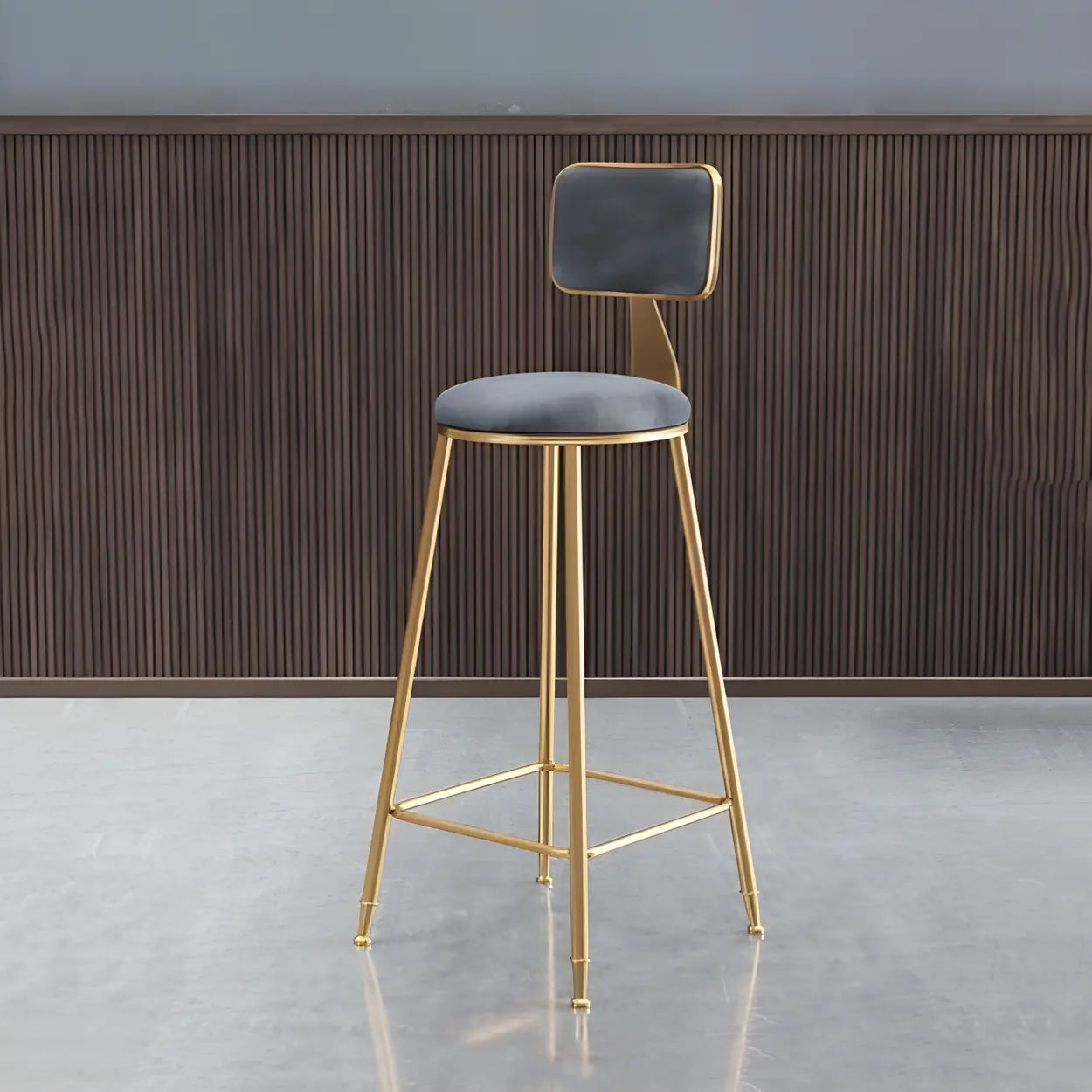 Tabouret de Bar en Velours Luxe avec Dossier et Piètement Métallique Doré – Chaise de Bar Glamour Moderne pour Îlot de Cuisine et Bar à Domicile | Restfield