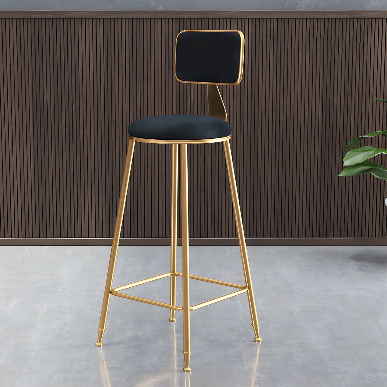 Tabouret de Bar en Velours Luxe avec Dossier et Piètement Métallique Doré – Chaise de Bar Glamour Moderne pour Îlot de Cuisine et Bar à Domicile | Restfield
