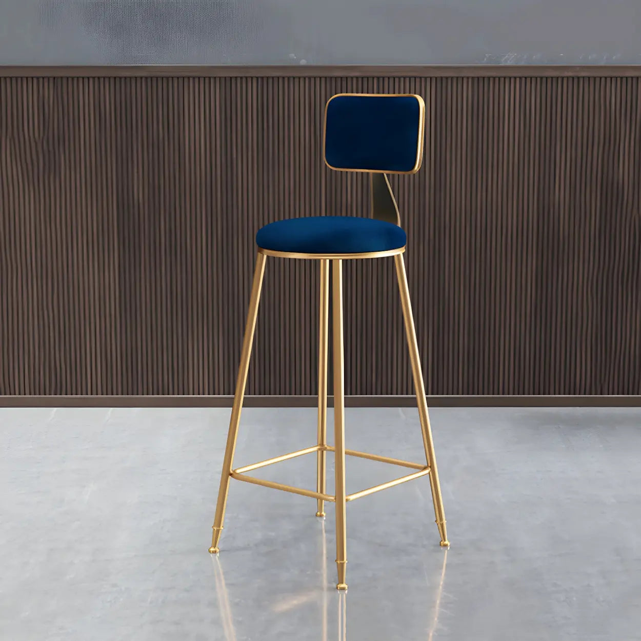 Tabouret de Bar en Velours Luxe avec Dossier et Piètement Métallique Doré – Chaise de Bar Glamour Moderne pour Îlot de Cuisine et Bar à Domicile | Restfield