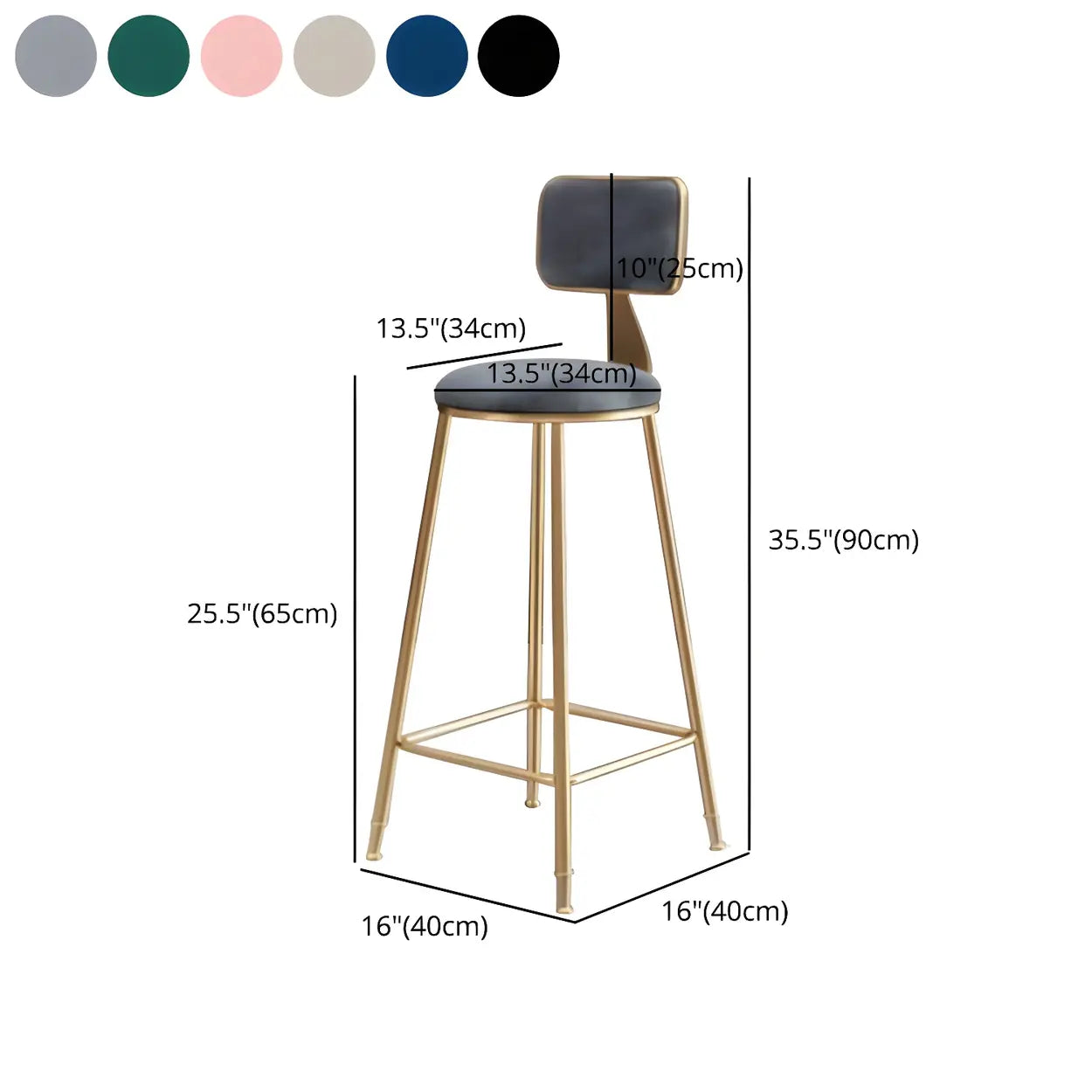 Tabouret de Bar en Velours Luxe avec Dossier et Piètement Métallique Doré – Chaise de Bar Glamour Moderne pour Îlot de Cuisine et Bar à Domicile | Restfield