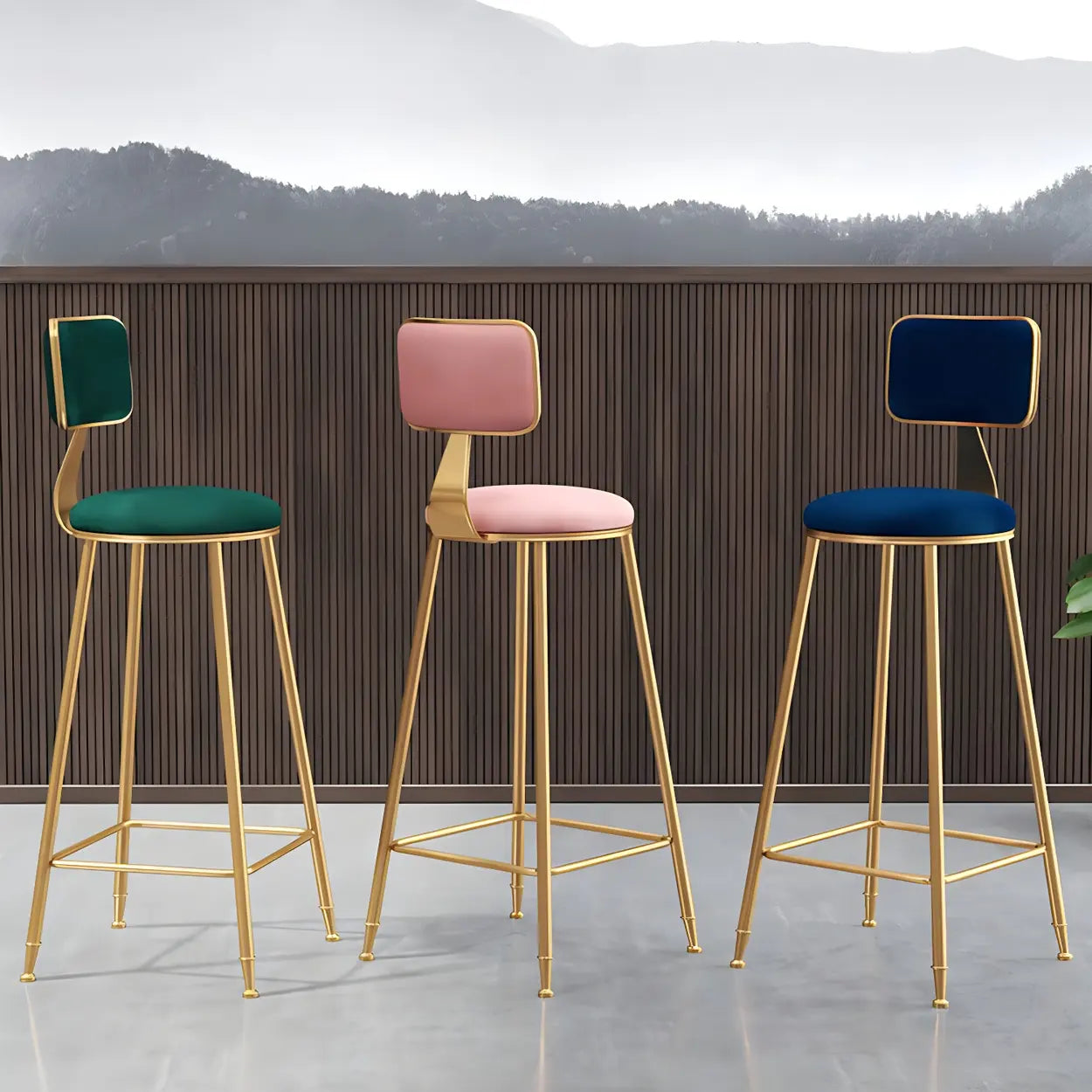 Tabouret de Bar en Velours Luxe avec Dossier et Piètement Métallique Doré – Chaise de Bar Glamour Moderne pour Îlot de Cuisine et Bar à Domicile | Restfield