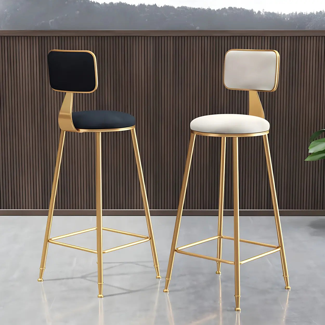 Tabouret de Bar en Velours Luxe avec Dossier et Piètement Métallique Doré – Chaise de Bar Glamour Moderne pour Îlot de Cuisine et Bar à Domicile | Restfield
