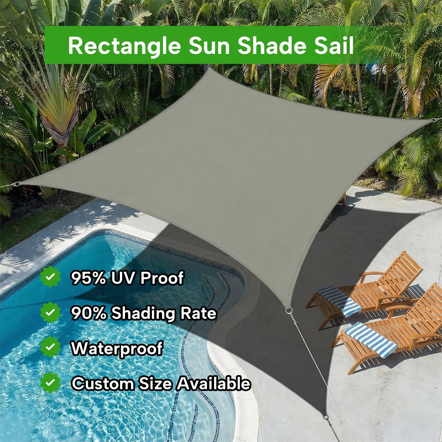Rectangular Waterproof Shade Sail for Patio Garden and Pool | Sansoti