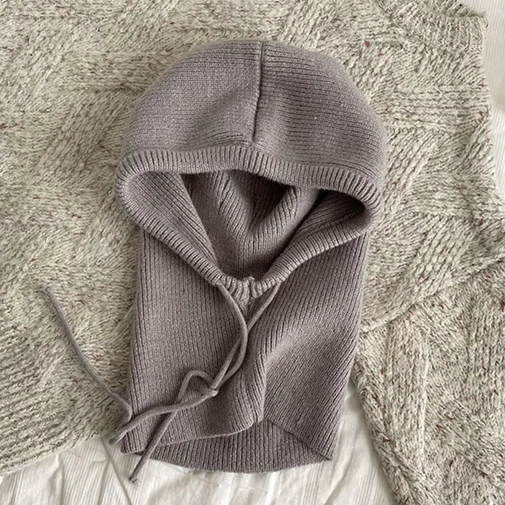Knitted Hooded Hat with Neck Warmer Adjustable Winter Scarves Balaclava Unisex Winter Accessory Women Men | Sansoti