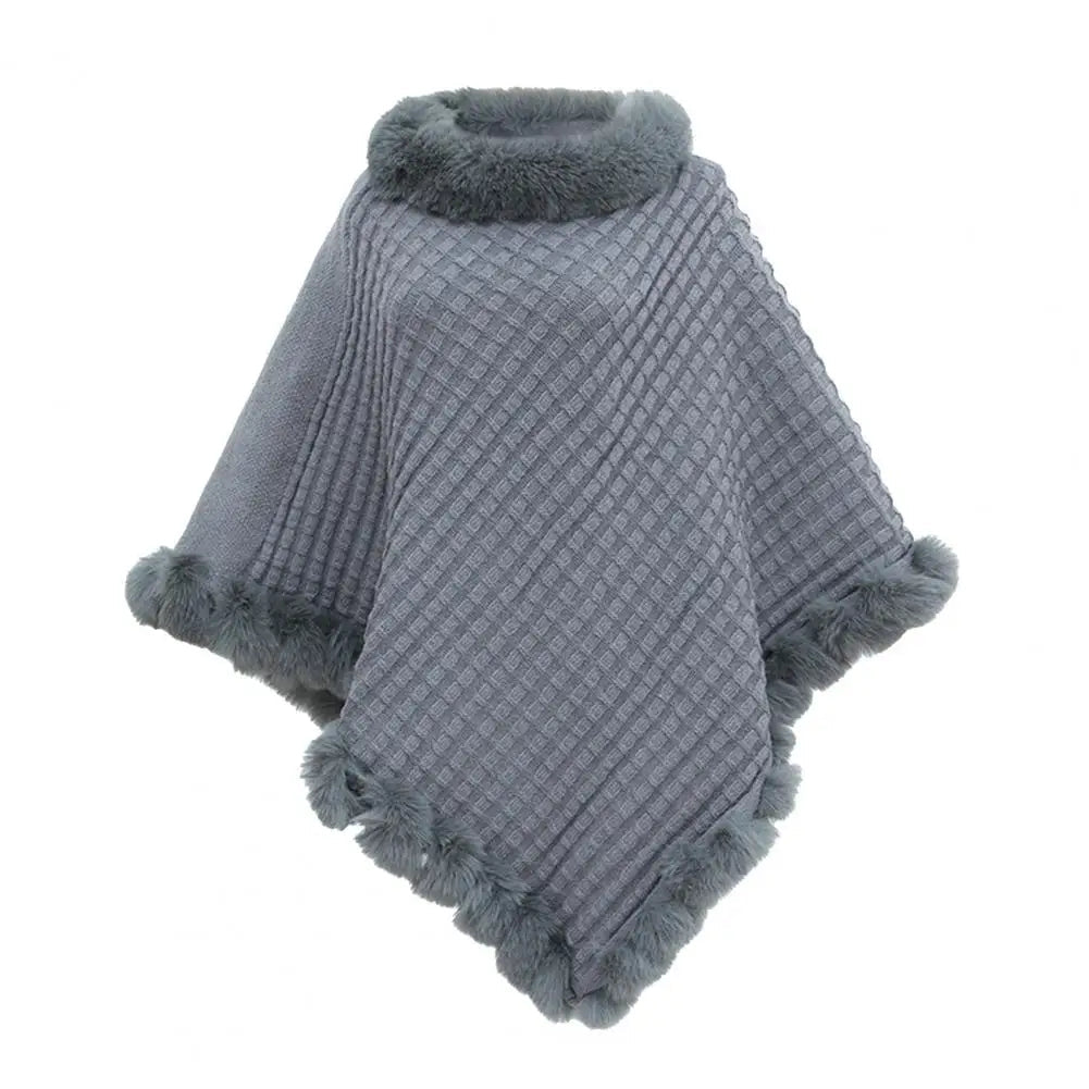 Faux Fur Wrap for Women, Winter Cape in Khaki Beige Bordeaux Gray Black, Imitation Fur Poncho, Elegant and Warm | Sansoti