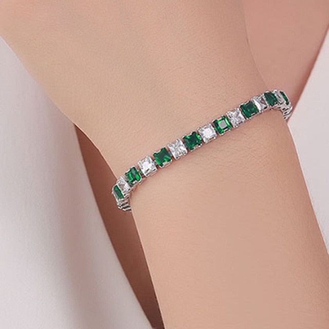 Elegante Schakelarmband met Zirkonia Stenen | Luxe Tennisarmband voor Dames en Heren | Geometrisch Design Polssieraad met Glanzende Kristallen | Verstelbare Feestelijke Armband Zilver Goud | Sansoti