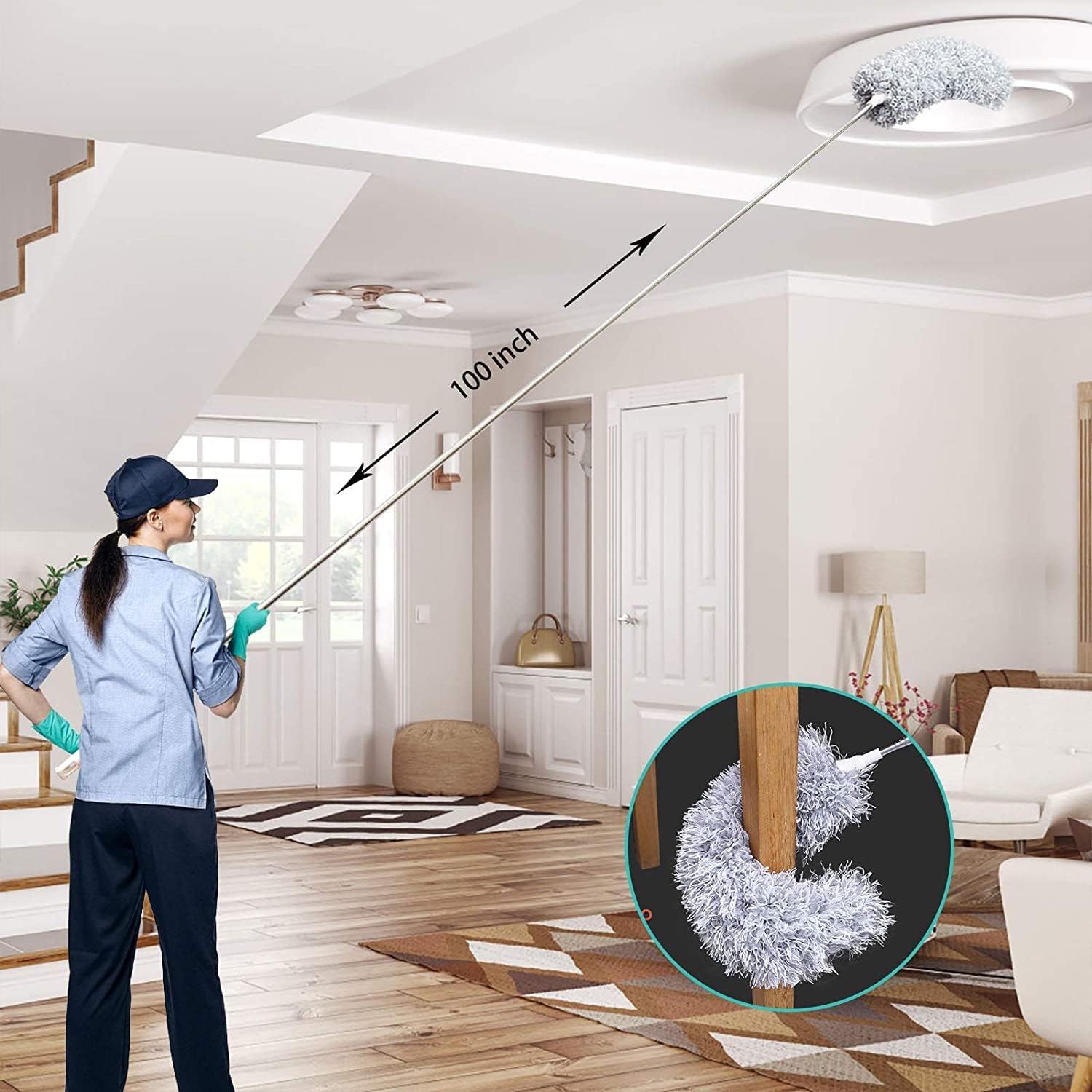 Telescopische Plumeau Uitschuifbaar 86-280 cm Microvezel Plafond Hoge Plekken Stofafnemer Plumeaustaaf Lang Schoonmaakmiddel Vloer tot Plafond | Sansoti