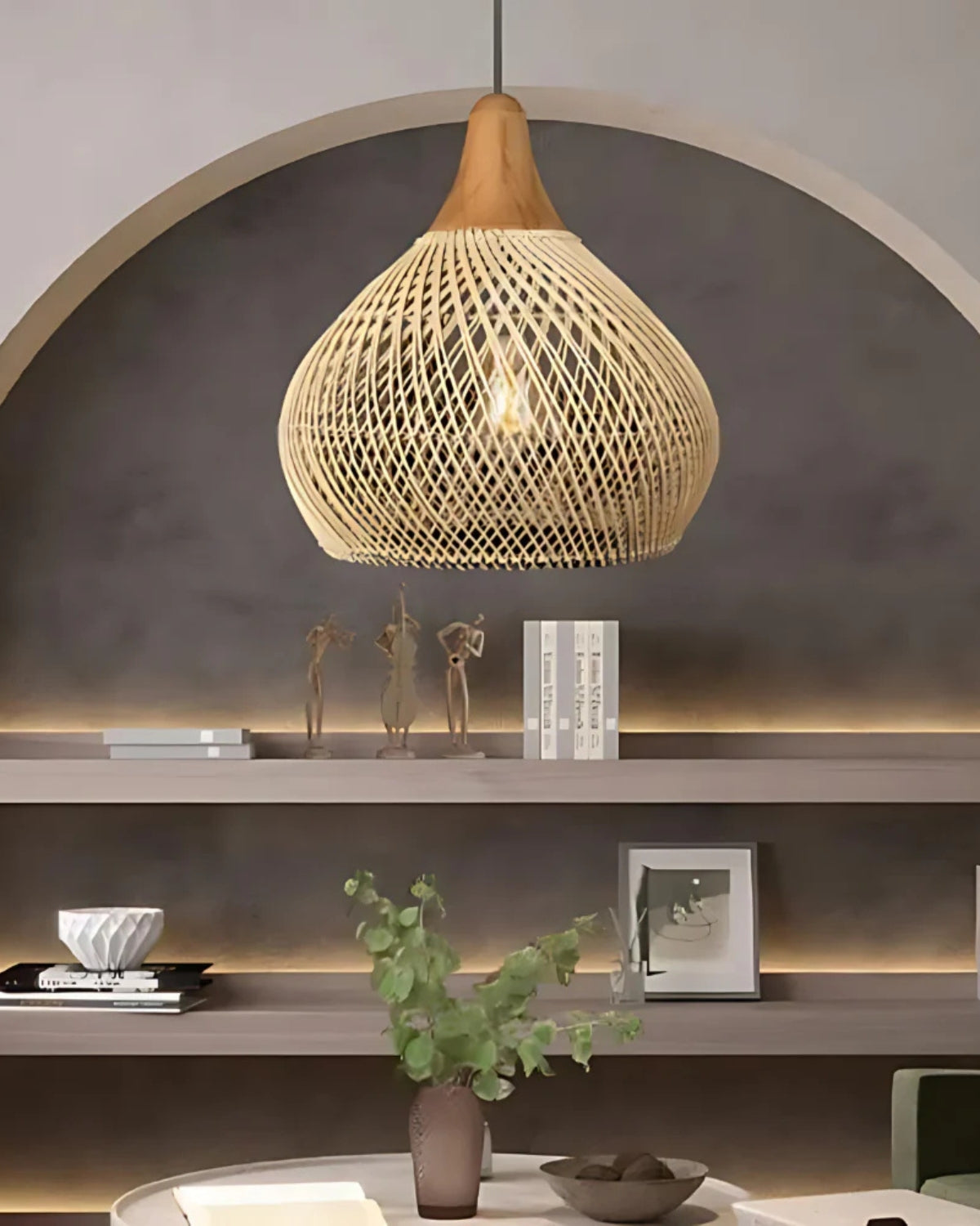 Handgewebte Rattan Pendelleuchte im Boho-Stil – natürliche Deckenlampe für Esszimmer und Wohnzimmer mit warmer Lichtabgabe | Restfield