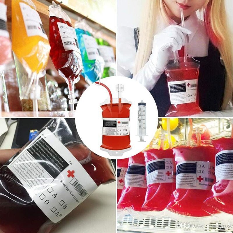 Blood Bag Drink Pouches 400ml Halloween Cosplay Party Theme Party Supplies Funny Reusable Drink Pouch | Sansoti