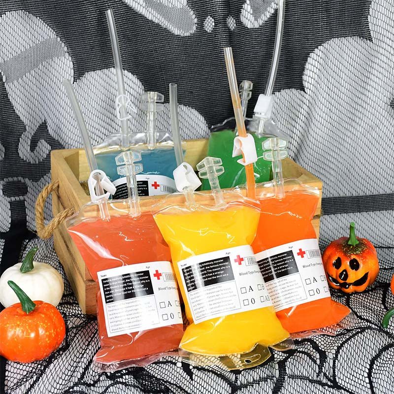 Blood Bag Drink Pouches 400ml Halloween Cosplay Party Theme Party Supplies Funny Reusable Drink Pouch | Sansoti
