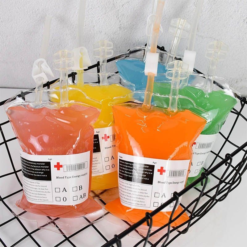 Blood Bag Drink Pouches 400ml Halloween Cosplay Party Theme Party Supplies Funny Reusable Drink Pouch | Sansoti