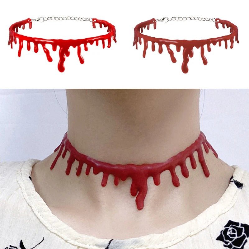 Choker na Halloween z kroplami krwi – obroża z imitacją krwi do kostiumu horroru, cosplayu i na imprezę | Sansoti