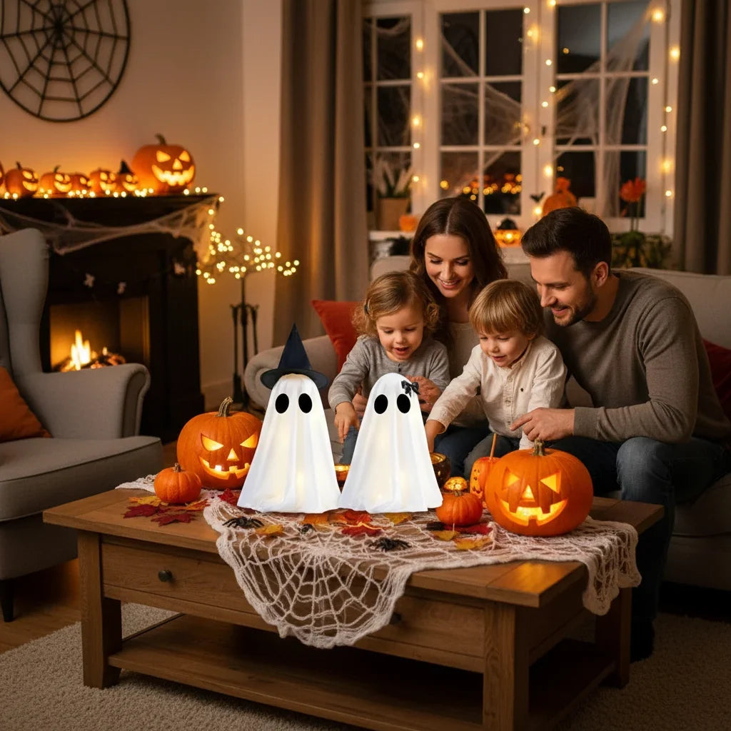 Decoratieve Spookfiguren Set Wit 2 Stuks Halloween Interieur Tafel Schouw Seizoensdecoratie Geest Decoratie | Sansoti