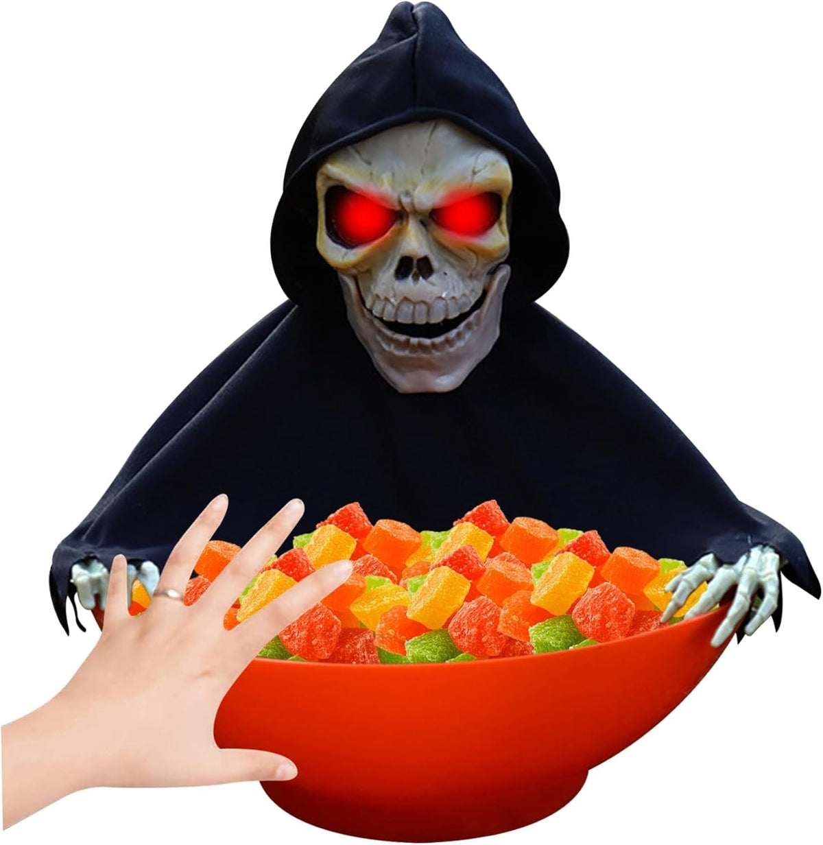 Interaktive Süßigkeitenschale Halloween-Dekoration mit Ton und Licht, gruselige Kürbis-Festdekoration, Süßes oder Saures | Sansoti