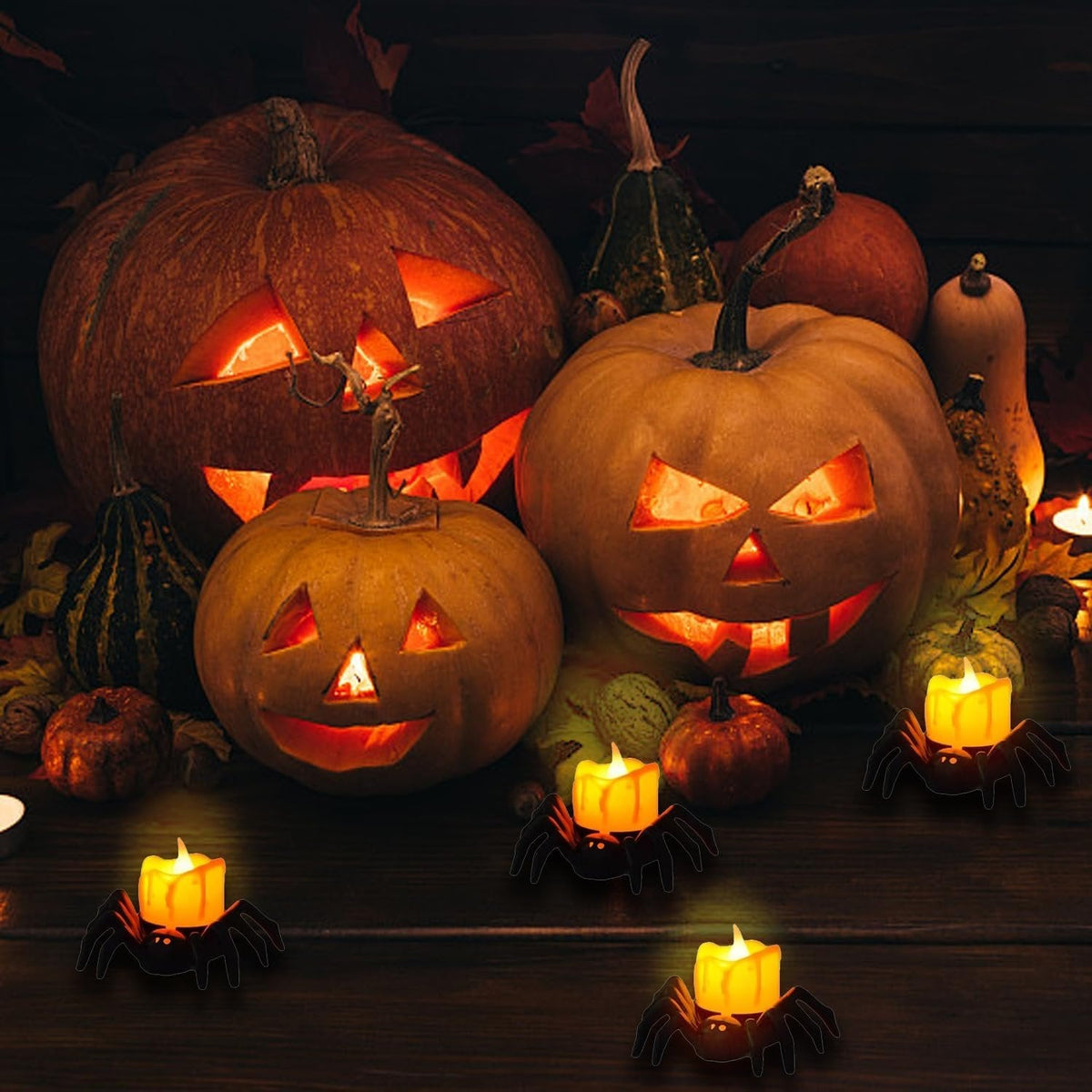 Photophore LED en forme d’araignée Décoration d’Halloween Lumière orange Lampe de table sans flamme Décoration d’ambiance Effrayante | Sansoti