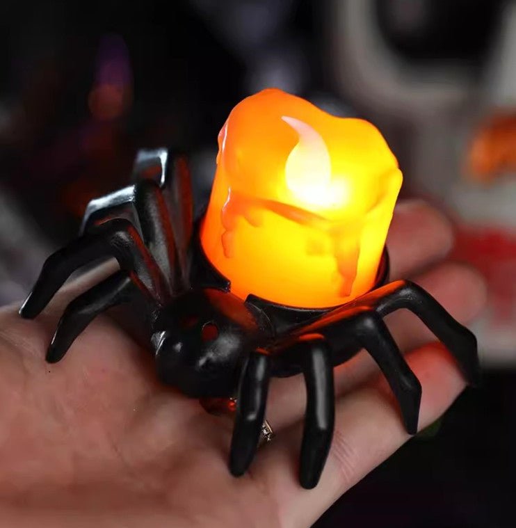 Photophore LED en forme d’araignée Décoration d’Halloween Lumière orange Lampe de table sans flamme Décoration d’ambiance Effrayante | Sansoti
