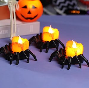 Photophore LED en forme d’araignée Décoration d’Halloween Lumière orange Lampe de table sans flamme Décoration d’ambiance Effrayante | Sansoti