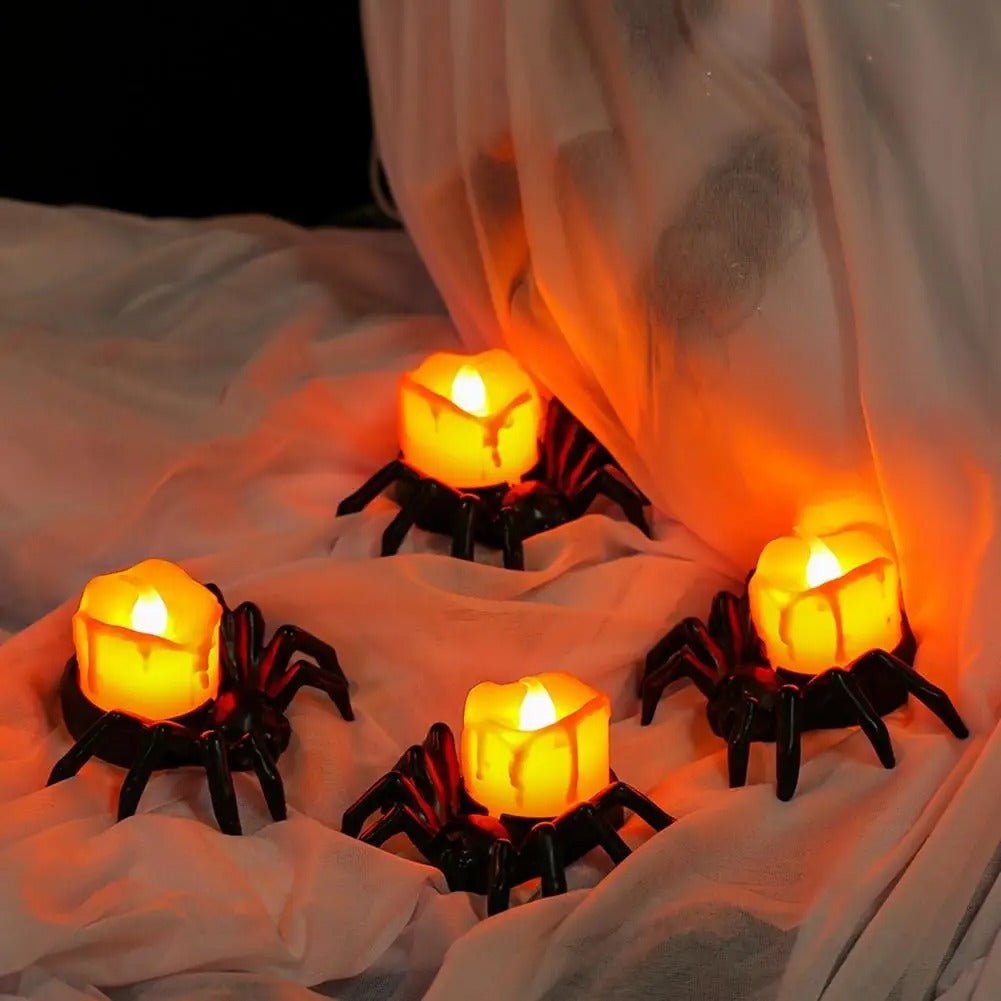 Photophore LED en forme d’araignée Décoration d’Halloween Lumière orange Lampe de table sans flamme Décoration d’ambiance Effrayante | Sansoti