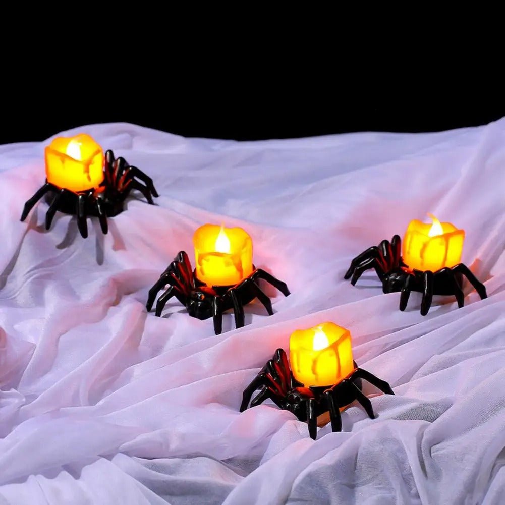 Photophore LED en forme d’araignée Décoration d’Halloween Lumière orange Lampe de table sans flamme Décoration d’ambiance Effrayante | Sansoti