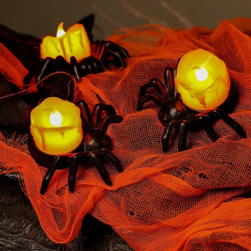 Photophore LED en forme d’araignée Décoration d’Halloween Lumière orange Lampe de table sans flamme Décoration d’ambiance Effrayante | Sansoti